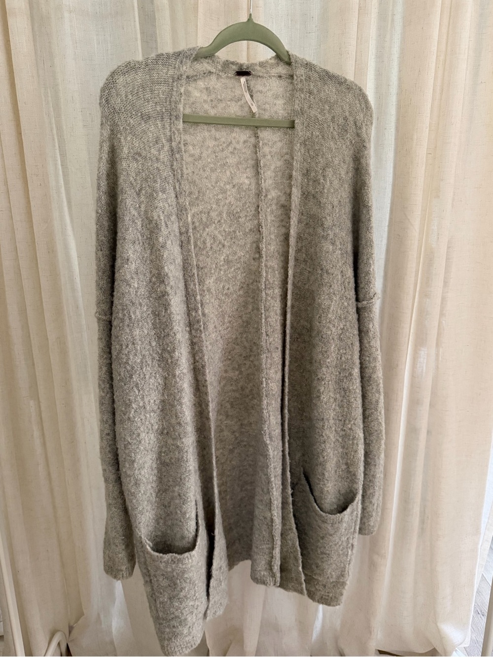 Free People Heather Grey Open-Front Pocket Cardigan